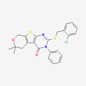 5-[(2-chlorophenyl)methylsulfanyl]-12,12-dimethyl-4-phenyl-11-oxa-8-thia-4,6-diazatricyclo[7.4.0.02,7]trideca-1(9),2(7),5-trien-3-one