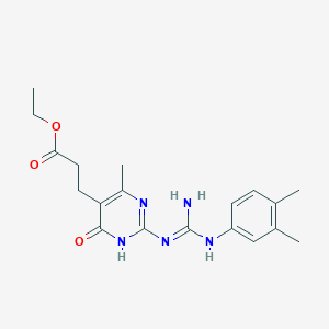 molecular formula C19H25N5O3 B11467485 ethyl 3-{2-[N'-(3,4-dimethylphenyl)carbamimidamido]-4-methyl-6-oxo-1,6-dihydropyrimidin-5-yl}propanoate 