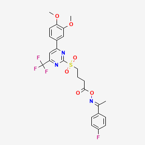 4-{[4-(3,4-dimethoxyphenyl)-6-(trifluoromethyl)pyrimidin-2-yl]sulfonyl}-1-({[(1E)-1-(4-fluorophenyl)ethylidene]amino}oxy)butan-1-one