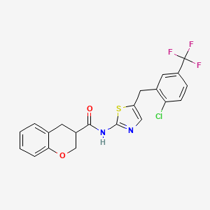 molecular formula C21H16ClF3N2O2S B11467505 N-{5-[2-chloro-5-(trifluoromethyl)benzyl]-1,3-thiazol-2-yl}-3,4-dihydro-2H-chromene-3-carboxamide 