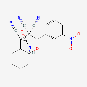 molecular formula C19H15N5O4 B11467518 2-(3-nitrophenyl)-10-oxotetrahydro-8a,4-(epiminomethano)chromene-3,3,4(2H,4aH)-tricarbonitrile 