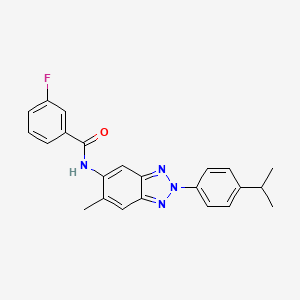 molecular formula C23H21FN4O B11467585 3-fluoro-N-{6-methyl-2-[4-(propan-2-yl)phenyl]-2H-benzotriazol-5-yl}benzamide 