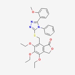 molecular formula C30H31N3O6S B11467606 4,5,6-triethoxy-7-({[5-(2-methoxyphenyl)-4-phenyl-4H-1,2,4-triazol-3-yl]sulfanyl}methyl)-2-benzofuran-1(3H)-one 