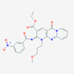 molecular formula C25H23N5O7 B11467641 ethyl 7-(3-methoxypropyl)-6-(3-nitrobenzoyl)imino-2-oxo-1,7,9-triazatricyclo[8.4.0.03,8]tetradeca-3(8),4,9,11,13-pentaene-5-carboxylate 