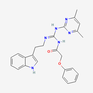 molecular formula C25H26N6O2 B11467665 N-[(E)-[(4,6-dimethylpyrimidin-2-yl)amino]{[2-(1H-indol-3-yl)ethyl]amino}methylidene]-2-phenoxyacetamide 