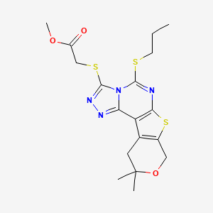 methyl 2-[(14,14-dimethyl-7-propylsulfanyl-13-oxa-10-thia-3,4,6,8-tetrazatetracyclo[7.7.0.02,6.011,16]hexadeca-1(9),2,4,7,11(16)-pentaen-5-yl)sulfanyl]acetate