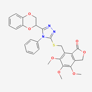 molecular formula C28H25N3O7S B11467787 7-({[5-(2,3-dihydro-1,4-benzodioxin-2-yl)-4-phenyl-4H-1,2,4-triazol-3-yl]sulfanyl}methyl)-4,5,6-trimethoxy-2-benzofuran-1(3H)-one 