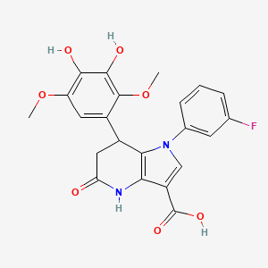 molecular formula C22H19FN2O7 B11467807 7-(3,4-dihydroxy-2,5-dimethoxyphenyl)-1-(3-fluorophenyl)-5-oxo-4,5,6,7-tetrahydro-1H-pyrrolo[3,2-b]pyridine-3-carboxylic acid 