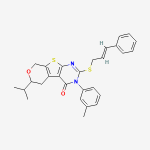 4-(3-methylphenyl)-5-[(E)-3-phenylprop-2-enyl]sulfanyl-12-propan-2-yl-11-oxa-8-thia-4,6-diazatricyclo[7.4.0.02,7]trideca-1(9),2(7),5-trien-3-one