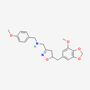 molecular formula C21H24N2O5 B11467844 1-{5-[(7-methoxy-1,3-benzodioxol-5-yl)methyl]-4,5-dihydro-1,2-oxazol-3-yl}-N-(4-methoxybenzyl)methanamine 