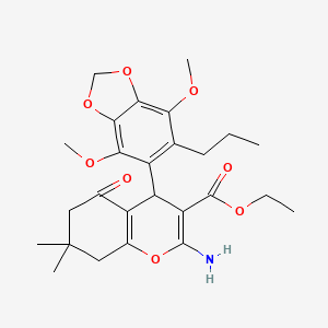 molecular formula C26H33NO8 B11467867 ethyl 2-amino-4-(4,7-dimethoxy-6-propyl-1,3-benzodioxol-5-yl)-7,7-dimethyl-5-oxo-5,6,7,8-tetrahydro-4H-chromene-3-carboxylate 