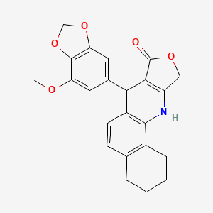 molecular formula C23H21NO5 B11467949 7-(7-methoxy-1,3-benzodioxol-5-yl)-1,3,4,7,10,11-hexahydrobenzo[h]furo[3,4-b]quinolin-8(2H)-one 