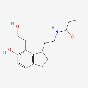 molecular formula C₁₆H₂₃NO₃ B1146796 (S)-N-[2-[2,3-Dihydro-6-hydroxy-7-(2-hydroxyethyl)-1H-inden-1-YL]ethyl]propanamide CAS No. 196597-88-3