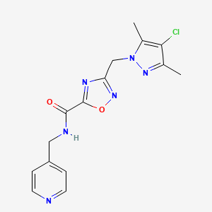 molecular formula C15H15ClN6O2 B11467963 3-[(4-chloro-3,5-dimethyl-1H-pyrazol-1-yl)methyl]-N-(pyridin-4-ylmethyl)-1,2,4-oxadiazole-5-carboxamide 