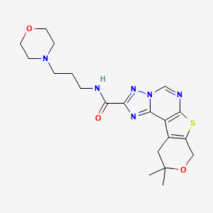 molecular formula C20H26N6O3S B11467986 14,14-dimethyl-N-(3-morpholin-4-ylpropyl)-13-oxa-10-thia-3,5,6,8-tetrazatetracyclo[7.7.0.02,6.011,16]hexadeca-1(9),2,4,7,11(16)-pentaene-4-carboxamide 