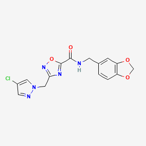 N-(1,3-benzodioxol-5-ylmethyl)-3-[(4-chloro-1H-pyrazol-1-yl)methyl]-1,2,4-oxadiazole-5-carboxamide