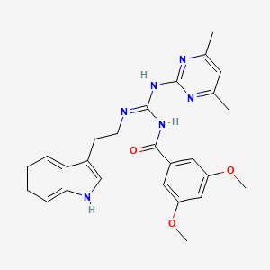 molecular formula C26H28N6O3 B11468067 N-[(E)-[(4,6-dimethylpyrimidin-2-yl)amino]{[2-(1H-indol-3-yl)ethyl]amino}methylidene]-3,5-dimethoxybenzamide 