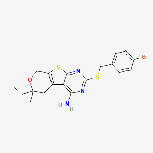 molecular formula C19H20BrN3OS2 B11468098 5-[(4-bromophenyl)methylsulfanyl]-12-ethyl-12-methyl-11-oxa-8-thia-4,6-diazatricyclo[7.4.0.02,7]trideca-1(9),2,4,6-tetraen-3-amine 