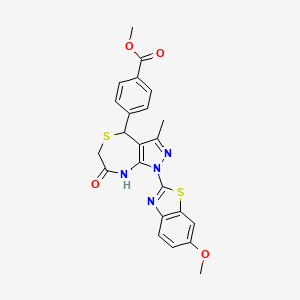 molecular formula C23H20N4O4S2 B11468300 methyl 4-[1-(6-methoxy-1,3-benzothiazol-2-yl)-3-methyl-7-oxo-4,6,7,8-tetrahydro-1H-pyrazolo[3,4-e][1,4]thiazepin-4-yl]benzoate 