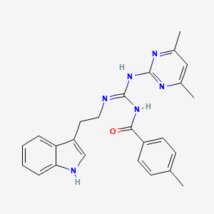 molecular formula C25H26N6O B11468313 N-[(E)-[(4,6-dimethylpyrimidin-2-yl)amino]{[2-(1H-indol-3-yl)ethyl]amino}methylidene]-4-methylbenzamide 