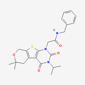 molecular formula C23H27N3O4S B11468320 N-benzyl-2-(12,12-dimethyl-3,5-dioxo-4-propan-2-yl-11-oxa-8-thia-4,6-diazatricyclo[7.4.0.02,7]trideca-1(9),2(7)-dien-6-yl)acetamide 