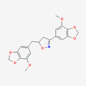 molecular formula C20H19NO7 B11468330 3-(7-Methoxy-1,3-benzodioxol-5-yl)-5-[(7-methoxy-1,3-benzodioxol-5-yl)methyl]-4,5-dihydro-1,2-oxazole 