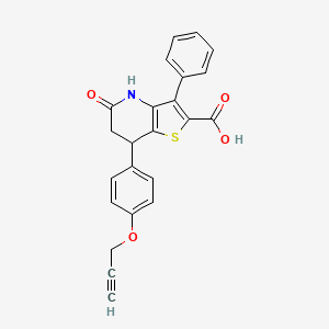 molecular formula C23H17NO4S B11468369 5-Oxo-3-phenyl-7-[4-(prop-2-yn-1-yloxy)phenyl]-4,5,6,7-tetrahydrothieno[3,2-b]pyridine-2-carboxylic acid 