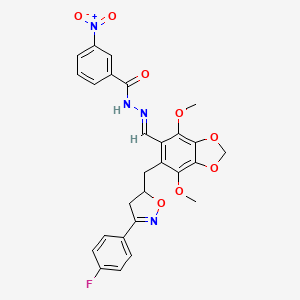 N'-[(E)-(6-{[3-(4-fluorophenyl)-4,5-dihydro-1,2-oxazol-5-yl]methyl}-4,7-dimethoxy-1,3-benzodioxol-5-yl)methylidene]-3-nitrobenzohydrazide