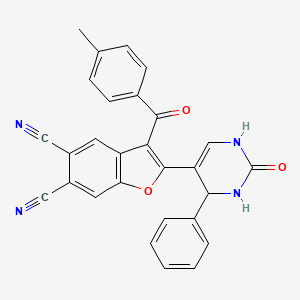 molecular formula C28H18N4O3 B11468404 3-[(4-Methylphenyl)carbonyl]-2-(2-oxo-4-phenyl-1,2,3,4-tetrahydropyrimidin-5-yl)-1-benzofuran-5,6-dicarbonitrile 