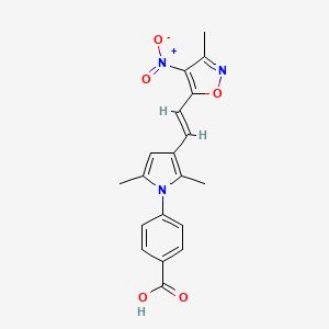 molecular formula C19H17N3O5 B11468428 4-{2,5-dimethyl-3-[(E)-2-(3-methyl-4-nitro-1,2-oxazol-5-yl)ethenyl]-1H-pyrrol-1-yl}benzoic acid 