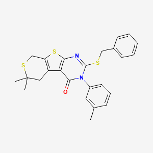 molecular formula C25H24N2OS3 B11468442 5-benzylsulfanyl-12,12-dimethyl-4-(3-methylphenyl)-8,11-dithia-4,6-diazatricyclo[7.4.0.02,7]trideca-1(9),2(7),5-trien-3-one 