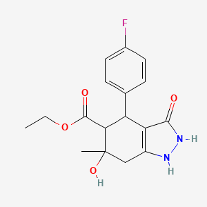 molecular formula C17H19FN2O4 B11468499 ethyl 4-(4-fluorophenyl)-3,6-dihydroxy-6-methyl-4,5,6,7-tetrahydro-1H-indazole-5-carboxylate 