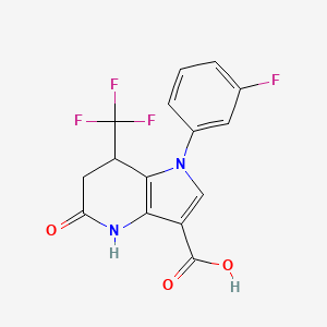 molecular formula C15H10F4N2O3 B11468547 1-(3-Fluorophenyl)-5-oxo-7-(trifluoromethyl)-4H,6H,7H-pyrrolo[3,2-b]pyridine-3-carboxylic acid 