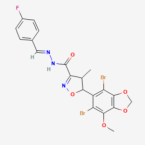 5-(4,6-dibromo-7-methoxy-1,3-benzodioxol-5-yl)-N'-[(E)-(4-fluorophenyl)methylidene]-4-methyl-4,5-dihydro-1,2-oxazole-3-carbohydrazide