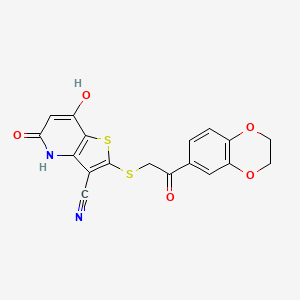 molecular formula C18H12N2O5S2 B11468665 2-{[2-(2,3-Dihydro-1,4-benzodioxin-6-yl)-2-oxoethyl]sulfanyl}-7-hydroxy-5-oxo-4,5-dihydrothieno[3,2-b]pyridine-3-carbonitrile 