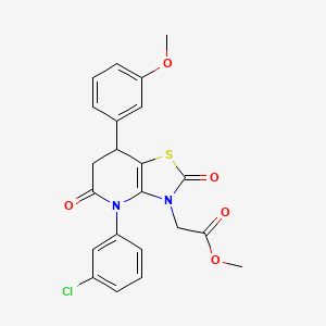 molecular formula C22H19ClN2O5S B11468685 methyl [4-(3-chlorophenyl)-7-(3-methoxyphenyl)-2,5-dioxo-4,5,6,7-tetrahydro[1,3]thiazolo[4,5-b]pyridin-3(2H)-yl]acetate 