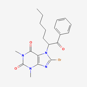 molecular formula C20H23BrN4O3 B11468710 8-bromo-1,3-dimethyl-7-(1-oxo-1-phenylheptan-2-yl)-3,7-dihydro-1H-purine-2,6-dione 