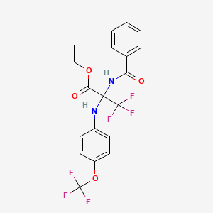 molecular formula C19H16F6N2O4 B11468819 Propanoic acid, 2-(benzoylamino)-3,3,3-trifluoro-2-[[4-(trifluoromethoxy)phenyl]amino]-, ethyl ester 