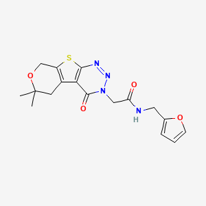 2-(12,12-dimethyl-3-oxo-11-oxa-8-thia-4,5,6-triazatricyclo[7.4.0.02,7]trideca-1(9),2(7),5-trien-4-yl)-N-(furan-2-ylmethyl)acetamide