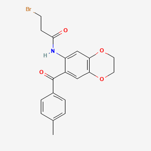 molecular formula C19H18BrNO4 B11468855 3-bromo-N-{7-[(4-methylphenyl)carbonyl]-2,3-dihydro-1,4-benzodioxin-6-yl}propanamide 