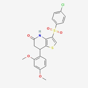 molecular formula C21H18ClNO5S2 B11468914 3-[(4-chlorophenyl)sulfonyl]-7-(2,4-dimethoxyphenyl)-6,7-dihydrothieno[3,2-b]pyridin-5(4H)-one 