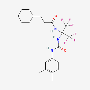 molecular formula C21H27F6N3O2 B11468945 3-cyclohexyl-N-(2-{[(3,4-dimethylphenyl)carbamoyl]amino}-1,1,1,3,3,3-hexafluoropropan-2-yl)propanamide 