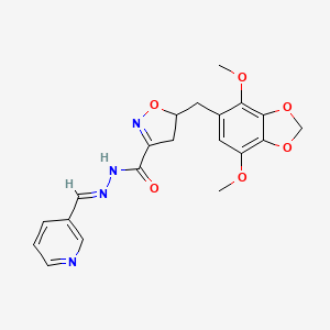 molecular formula C20H20N4O6 B11468977 5-[(4,7-dimethoxy-1,3-benzodioxol-5-yl)methyl]-N'-[(E)-pyridin-3-ylmethylidene]-4,5-dihydro-1,2-oxazole-3-carbohydrazide 