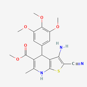 molecular formula C20H21N3O5S B11469157 Methyl 3-amino-2-cyano-6-methyl-4-(3,4,5-trimethoxyphenyl)-4,7-dihydrothieno[2,3-b]pyridine-5-carboxylate 