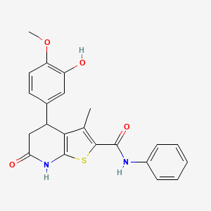 molecular formula C22H20N2O4S B11469198 6-hydroxy-4-(3-hydroxy-4-methoxyphenyl)-3-methyl-N-phenyl-4,5-dihydrothieno[2,3-b]pyridine-2-carboxamide 