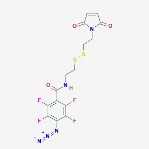molecular formula C15H11F4N5O3S2 B114692 4-azido-N-[2-[2-(2,5-dioxopyrrol-1-yl)ethyldisulfanyl]ethyl]-2,3,5,6-tetrafluorobenzamide CAS No. 149733-99-3