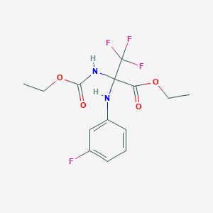 molecular formula C14H16F4N2O4 B11469218 Propanoic acid, 2-[(ethoxycarbonyl)amino]-3,3,3-trifluoro-2-[(3-fluorophenyl)amino]-, ethyl ester 