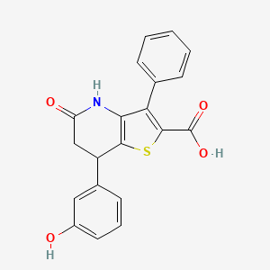 molecular formula C20H15NO4S B11469318 7-(3-Hydroxyphenyl)-5-oxo-3-phenyl-4,5,6,7-tetrahydrothieno[3,2-b]pyridine-2-carboxylic acid 