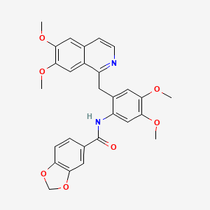 molecular formula C28H26N2O7 B11469353 N-{2-[(6,7-dimethoxyisoquinolin-1-yl)methyl]-4,5-dimethoxyphenyl}-1,3-benzodioxole-5-carboxamide 