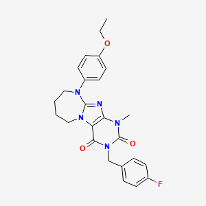 molecular formula C25H26FN5O3 B11469476 10-(4-ethoxyphenyl)-3-[(4-fluorophenyl)methyl]-1-methyl-1H,2H,3H,4H,6H,7H,8H,9H,10H-[1,3]diazepino[1,2-g]purine-2,4-dione 